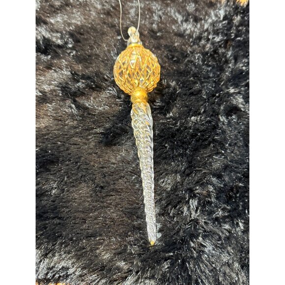 Elegant Gold & Clear Glass Ornament Decoration With Intricate Design & Hanging - Picture 1 of 7